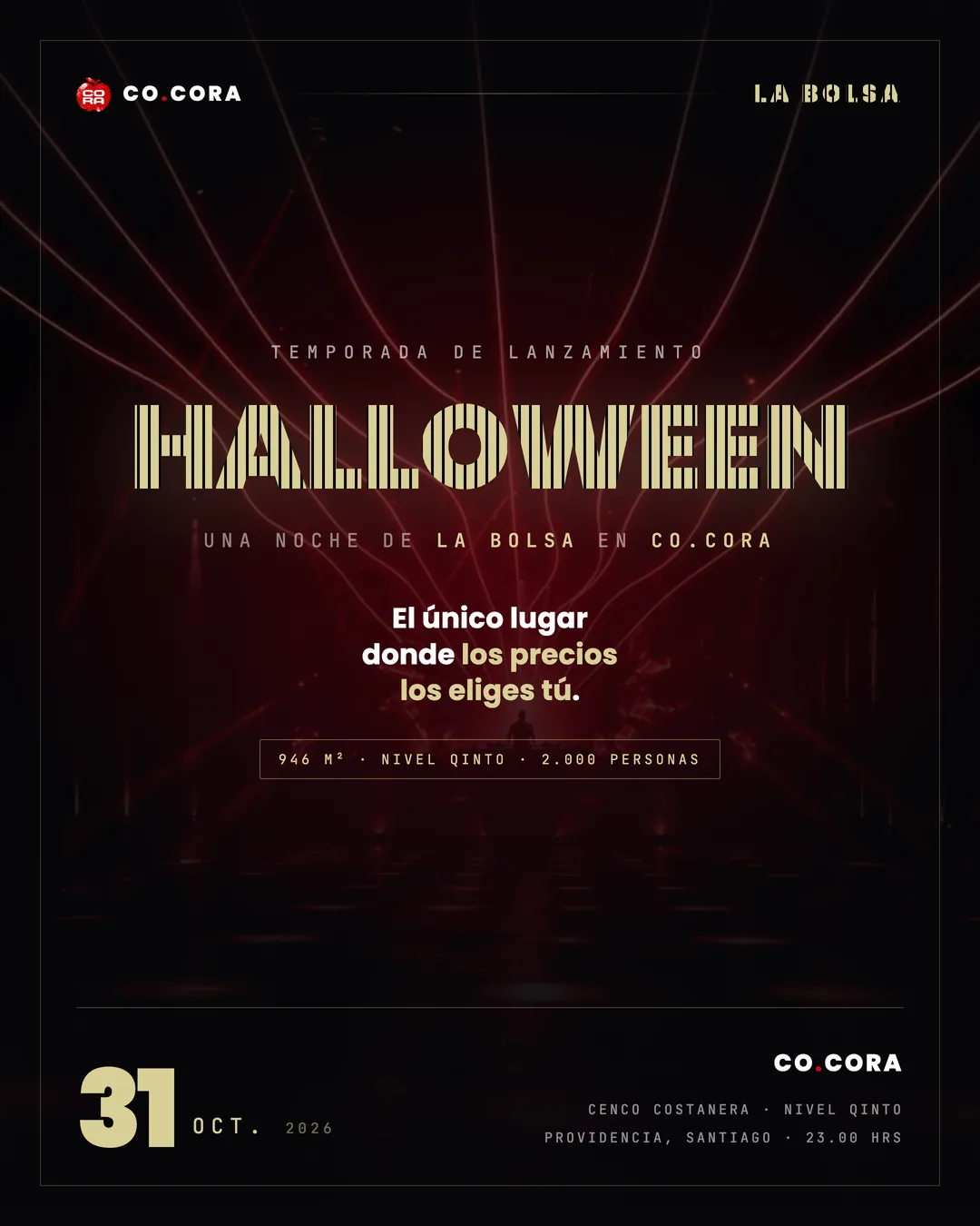 Afiche de Halloween by La Bolsa en CORA, 31 de octubre de 2026