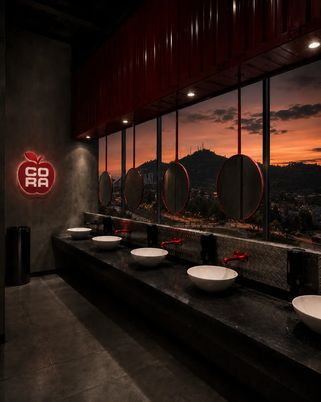 Baños de diseño con vista a la ciudad