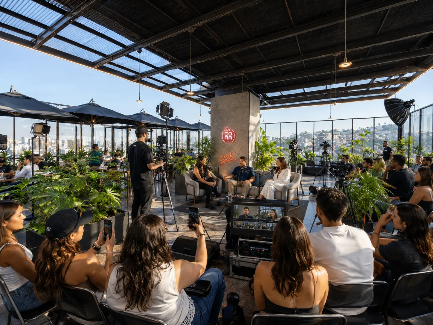 Producción de contenido y cámaras en la terraza